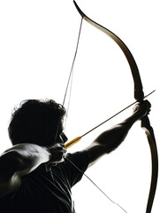 Archer aiming a traditional bow and arrow isolated on transparent background