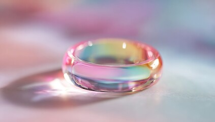 Close-up of a colorful, iridescent ring