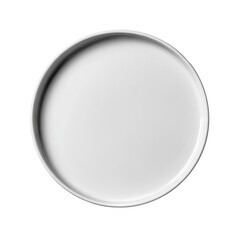 Overhead view of a round, white ceramic plate