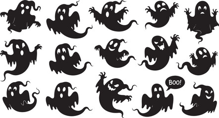 Spooky silhouettes of playful ghosts for halloween decorations and fun party supplies