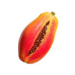 Half a papaya, vibrant red flesh,  brown seeds,  oval shape,  isolated