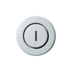 Circular, light gray switch with a vertical bar