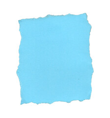 Blue torn paper cutout with irregular ripped border, isolated textured sheet for creative templates, collage, and posters.