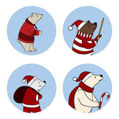 Cute Christmas stickers set with festive characters and animals. Fun and adorable design for winter 
