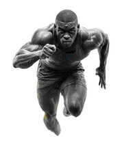 Muscular man running isolated on transparent background