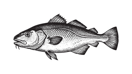 Atlantic Cod Fish Engraving Vintage Marine Life Sketch in Detailed Woodcut Style for Seafood and Fishing Design