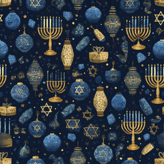 Decorative Hanukkah Pattern with Festival Icons
