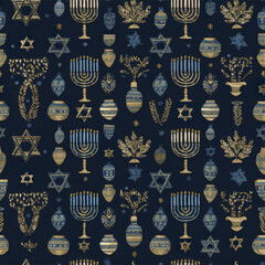 Jewish Festival Pattern with Menorahs and Dreidels