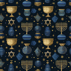Seamless Pattern with Jewish Holiday Symbols