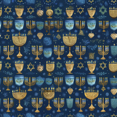 Jewish Holiday Hanukkah Dreidels and Stars Pattern