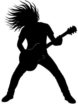 Rock Guitarist Silhouette Vector | Heavy Metal Headbanger Art