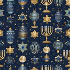 Seamless Hanukkah Background with Religious Symbols