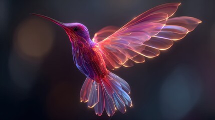 Enchanting hummingbird : Captivating view of a hummingbird, bathed in a rainbow of vibrant colors, creating a beautiful display of light.
