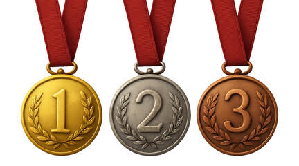 Gold, Silver, and Bronze Medals with Laurel Wreaths &ndash; Realistic on Transparent Background