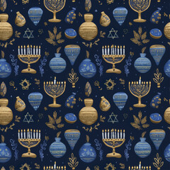 Hanukkah Seamless Pattern with Candles and Stars