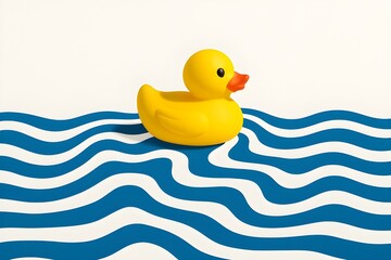 Surreal Yellow Rubber Duck Floating on Blue Waves