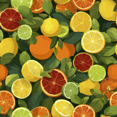Juicy Citrus Seamless Pattern with Bright Fruits