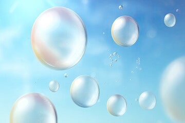 Obraz premium Floating, iridescent spheres against a soft, blue sky