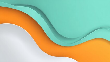 Abstract wavy background in mint green, orange, and white