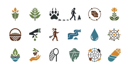 Collection of Nature and Human Interaction Icons.