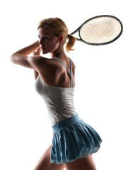 Woman playing tennis isolated on transparent background