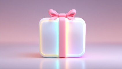 Pastel gift box with neon glow