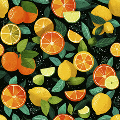 Vibrant Citrus Seamless Print with Fresh Fruits