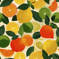 Seamless Citrus Summer Wallpaper with Lemons