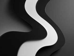 Abstract wavy shapes in black and white, layered on a dark gray background