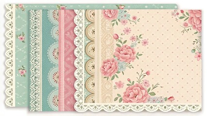 Vintage scrapbook paper showcasing floral patterns and lace details for creative projects and crafting enthusiasts