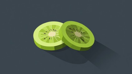 Two kiwi slices, flat design, dark background
