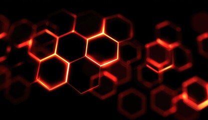 Abstract glowing red hexagons on dark background