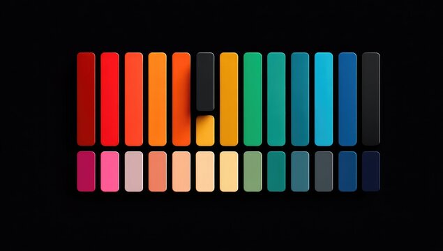 Colorful rectangular blocks in a horizontal row on a black background