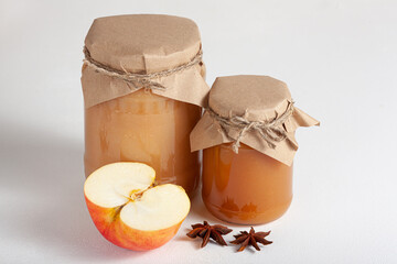 Apple jam in rustic jars with star anise and fresh apple