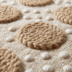 Close-up of a beige and cream throw pillow with textured circles