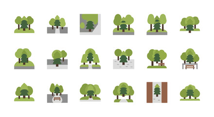 Obraz premium Collection of various tree and park icons.