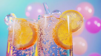 glass of champagne cocktail with lime on bubble baground