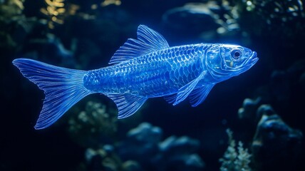 Naklejka premium tropical blue neon fish in aquarium
