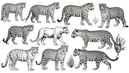Diverse feline fauna illustrations
