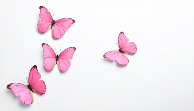 Diagonal cluster of pink butterflies on white background, evoking grace and transformation. - Powered by Adobe