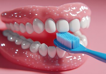 Obraz premium Pink dental model, toothbrush