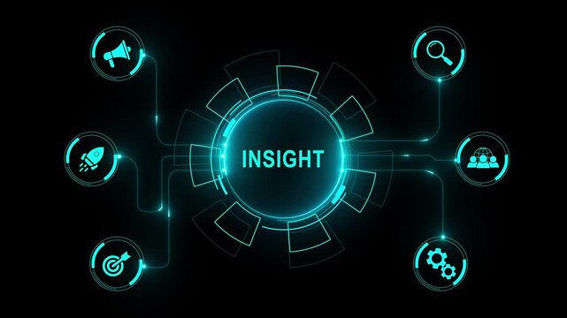 NSIGHT inscription, successful business concept. Insight is the deep understanding or clear perception of a complex situation, on a black background