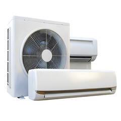 White Split Air Conditioner Units with Fan and Louvers Keywords: air conditioner, split system, H isolated on a transparent background