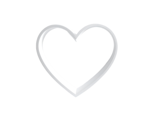 A simple, white, outlined heart shape against a black background; the outline is thick and slightly beveled