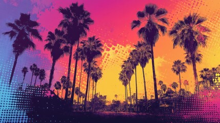 Colorful Palm Trees Sunset Abstract Background