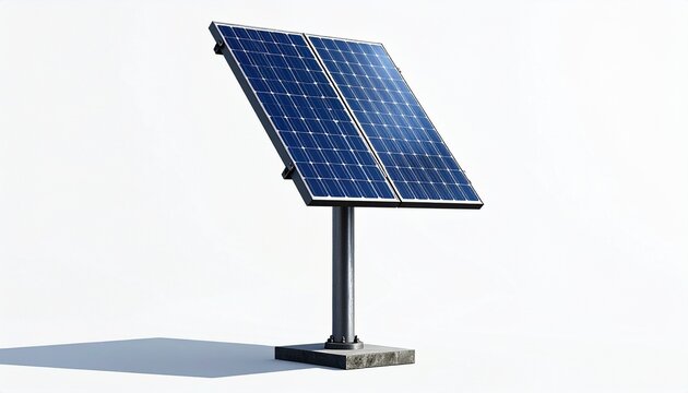 Single solar panel mounted on pole with tilted grid of photovoltaic cells