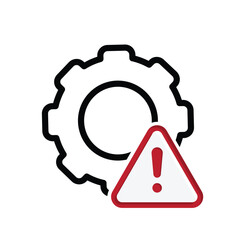 risk icon. management. gear with exclamation mark inside red triangle. manager, success. Mixed design style