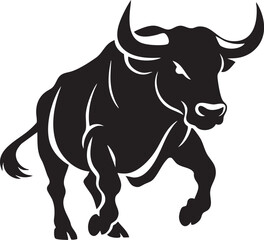 Charging bull silhouette, bold power, strong pose