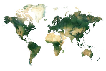 World Map Showing Continents and Oceans with Varied Earth Textures Keywords: world map, earth isolated on a transparent background