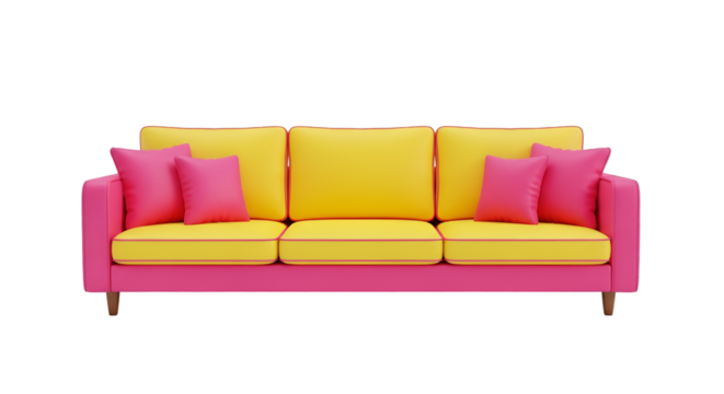 Vibrant Pink and Yellow Sofa with Cushions